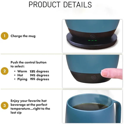 12oz Adjustable Heat Smart Warmer Stainless Steel Mug Set