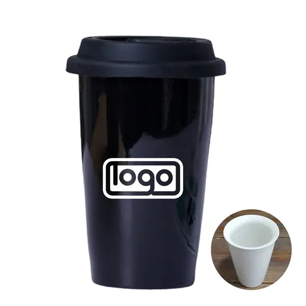 12oz Double Wall Insulated Ceramic Cup w/ Lid