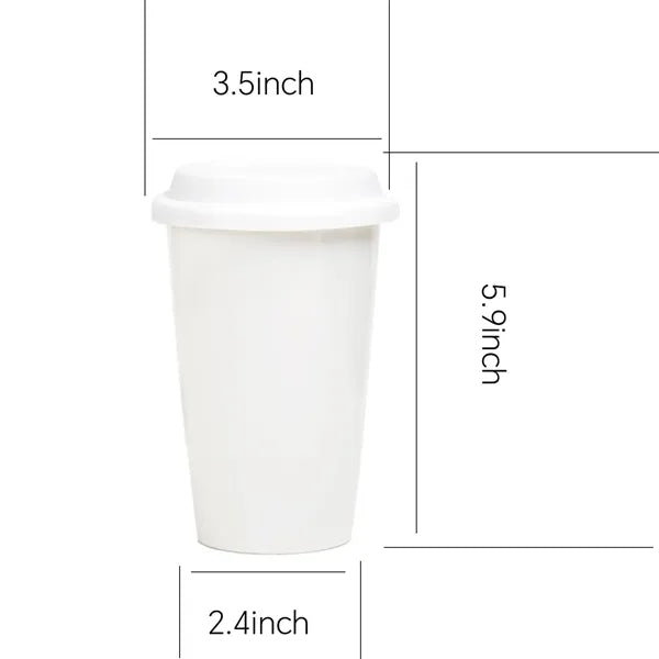 12oz Double Wall Insulated Ceramic Cup w/ Lid