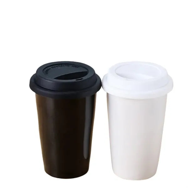 12oz Double Wall Insulated Ceramic Cup w/ Lid