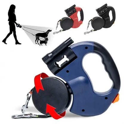 Dual Dog Retractable Leash with Flashlight