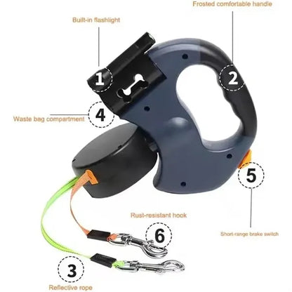 Dual Dog Retractable Leash with Flashlight