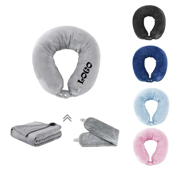 2 in 1 Neck Pillow and Soft Fleece Flight Blanket