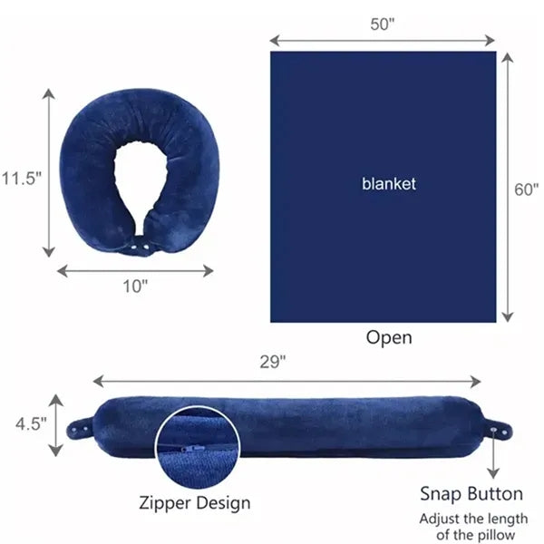 2 in 1 Neck Pillow and Soft Fleece Flight Blanket