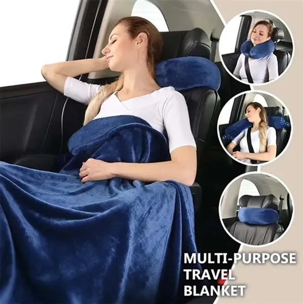 2 in 1 Neck Pillow and Soft Fleece Flight Blanket