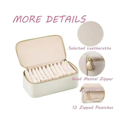 Travel Jewelry Organizer Case with 12 Velvet Pouches