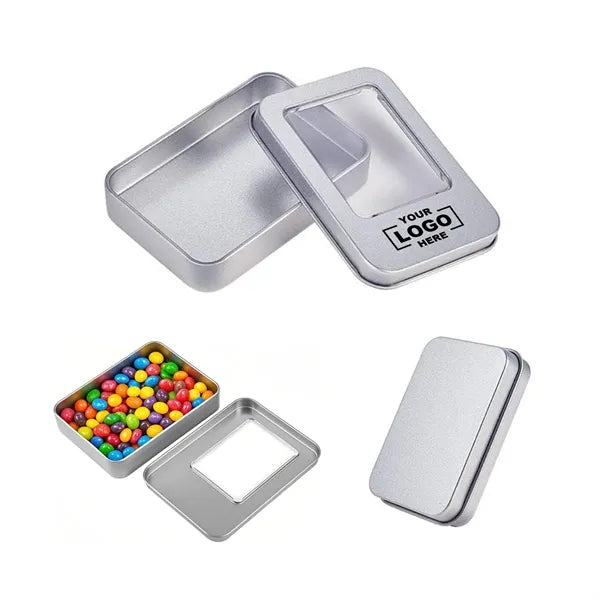 Metal Tin Box Empty Tinplate Container With Half Open Window