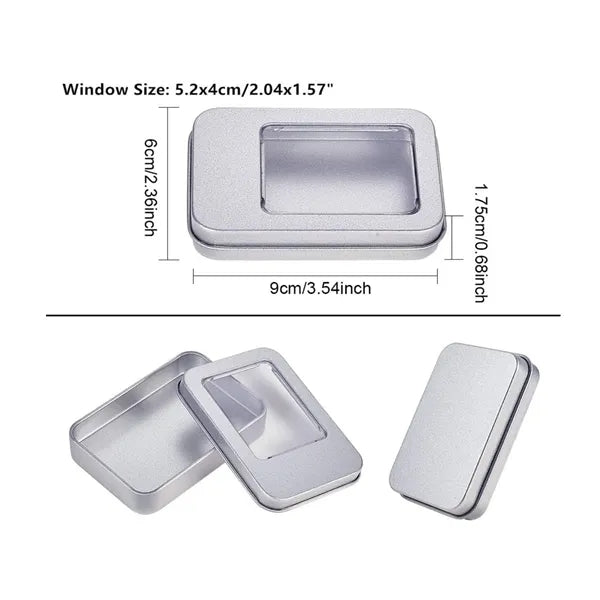 Metal Tin Box Empty Tinplate Container With Half Open Window