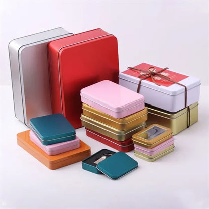 Metal Tin Box Empty Tinplate Container With Half Open Window