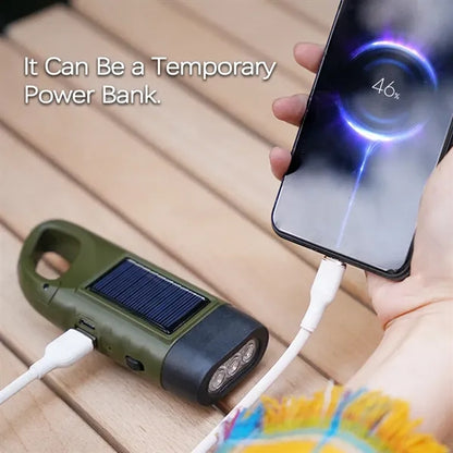 Mini Hand Crank Solar Rechargeable LED Torch Light Lamp