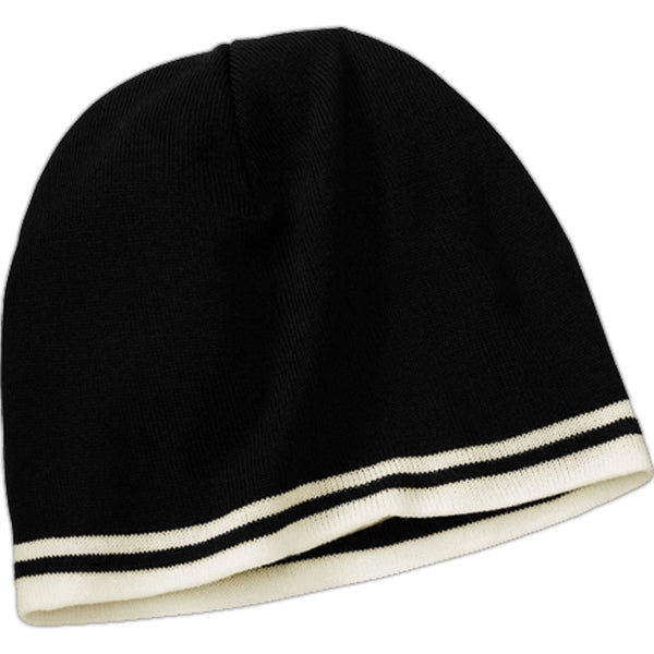 Port and Company Fine Knit Skull Cap with Stripes - Dark/All