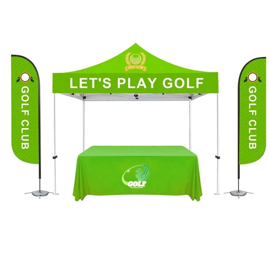 10'x10' PROMOTIONAL CANOPY 11' FEATHER FLAG, 6FT TABLE THROW