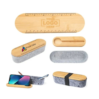 Eco-Friendly RPET Felt Pencil Case with Bamboo Lid