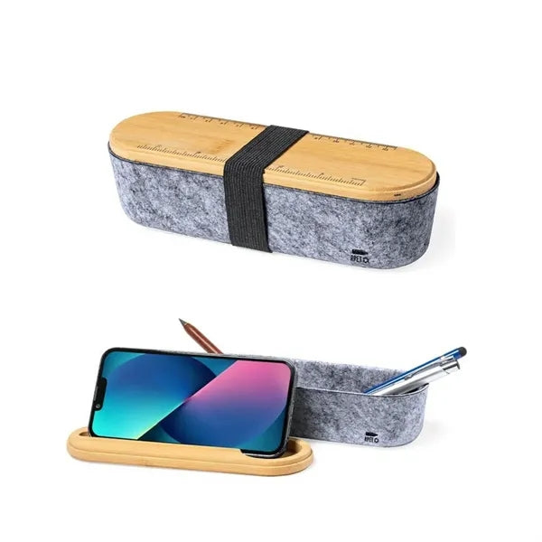 Eco-Friendly RPET Felt Pencil Case with Bamboo Lid