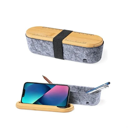 Eco-Friendly RPET Felt Pencil Case with Bamboo Lid