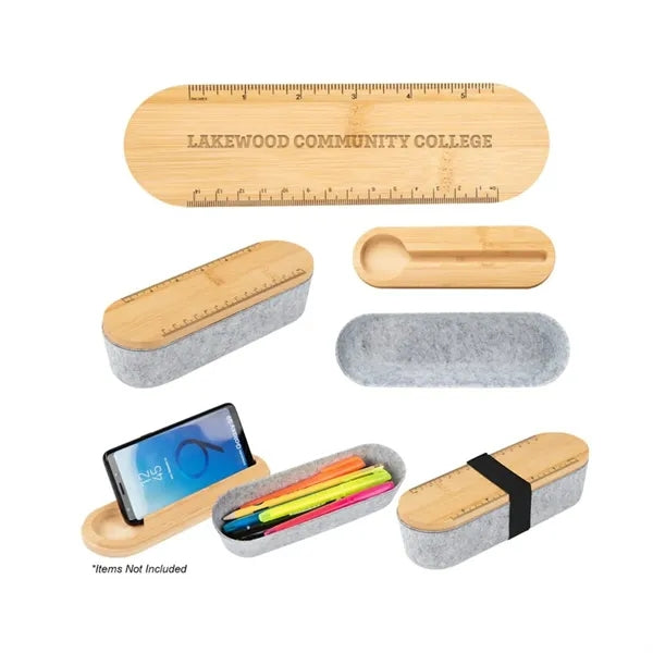 Eco-Friendly RPET Felt Pencil Case with Bamboo Lid