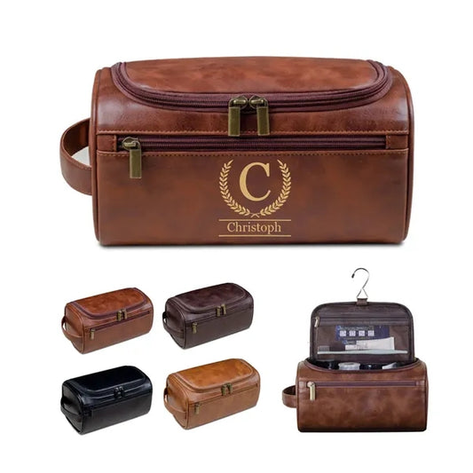 PU Leather Toiletry Bag Hook Cosmetic Travel Shaving Pouch