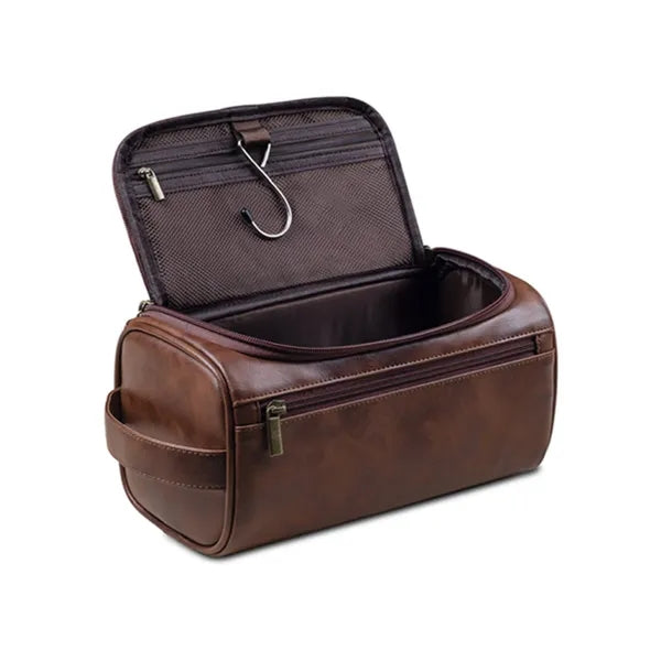PU Leather Toiletry Bag Hook Cosmetic Travel Shaving Pouch