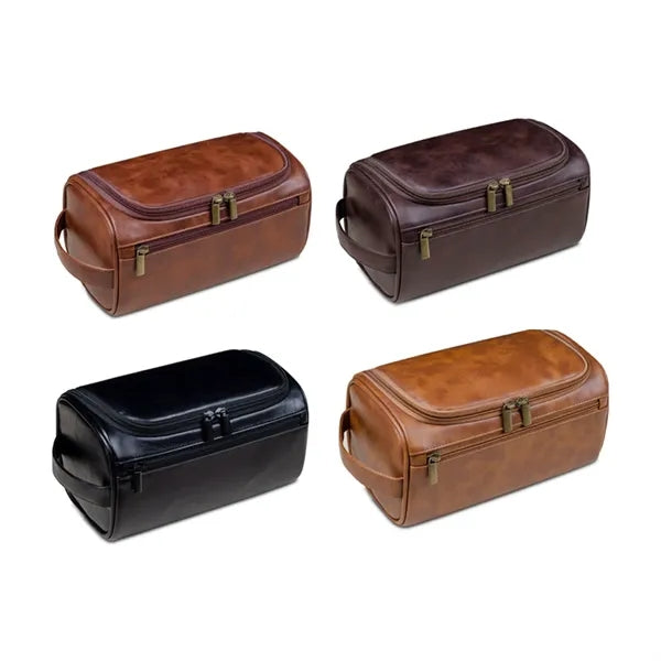 PU Leather Toiletry Bag Hook Cosmetic Travel Shaving Pouch