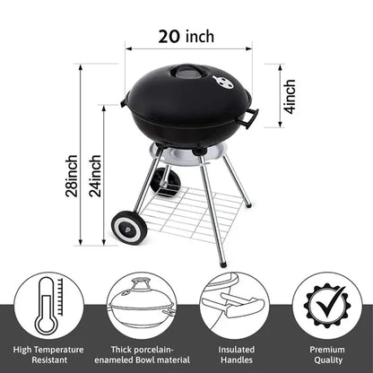 20 Inch Portable Charcoal Porcelain BBQ Grill