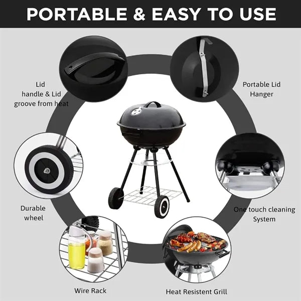 20 Inch Portable Charcoal Porcelain BBQ Grill