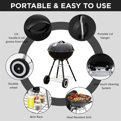 20 Inch Portable Charcoal Porcelain BBQ Grill