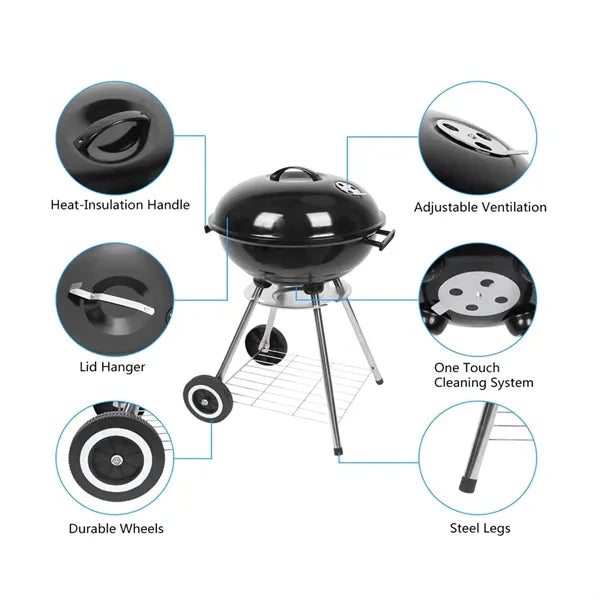 20 Inch Portable Charcoal Porcelain BBQ Grill