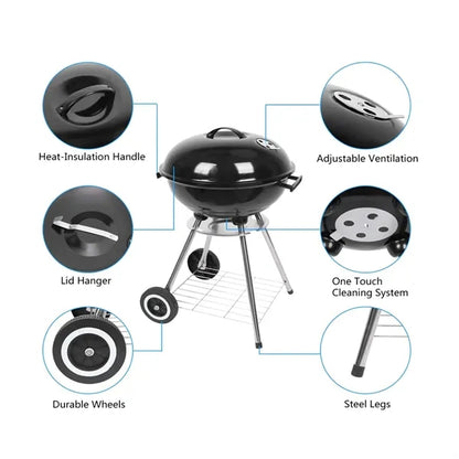 20 Inch Portable Charcoal Porcelain BBQ Grill