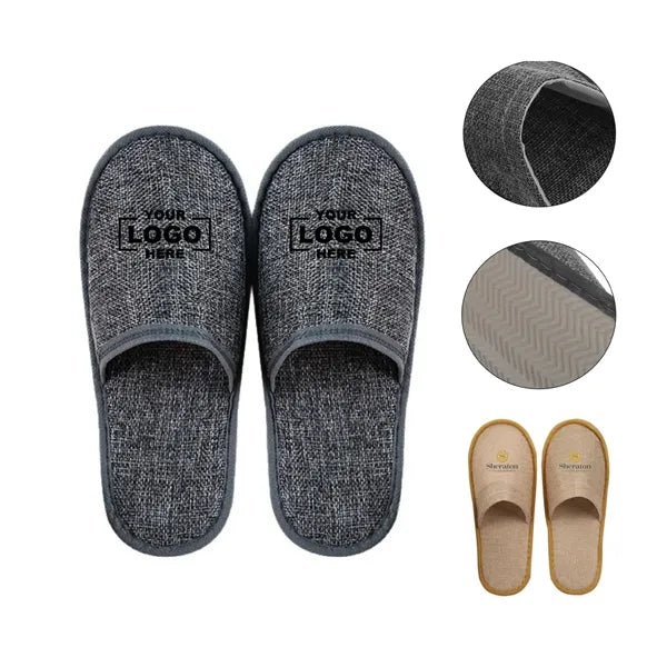 Non-Slip Closed-Toe Premium Linen Hotel Slippers