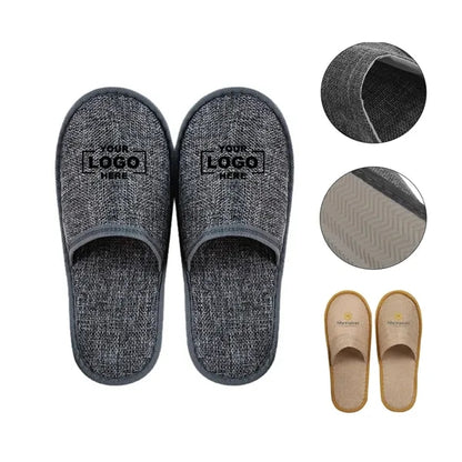 Non-Slip Closed-Toe Premium Linen Hotel Slippers