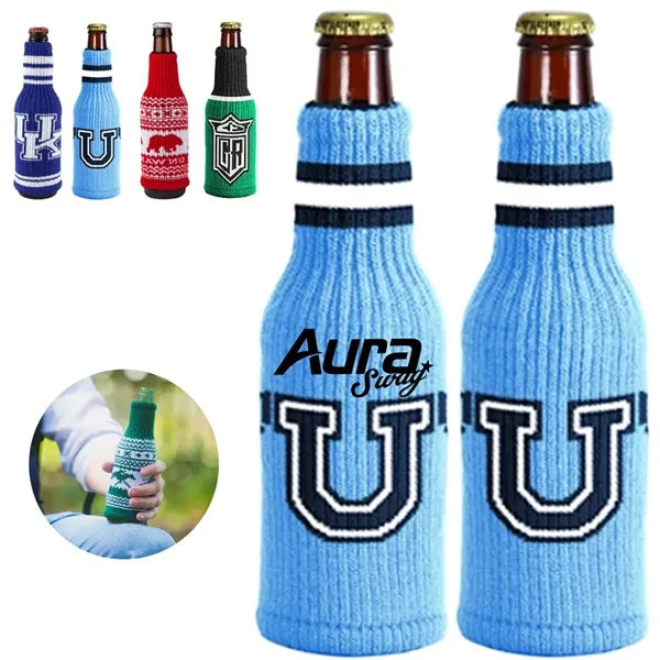 Christmas Knit Bottle Cover for Beer or Wine