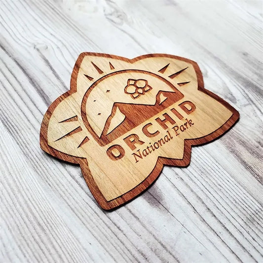 Laser Etched Cherry Wood Stickers
