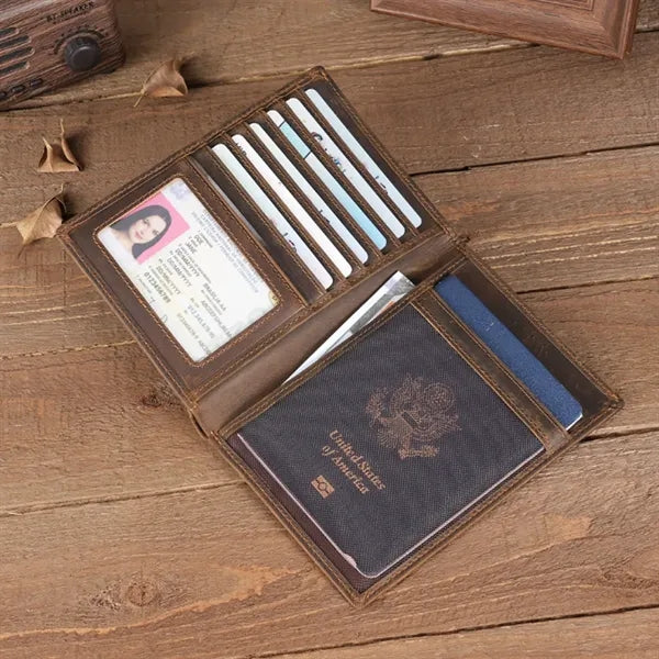 Crazy Horse Genuine Leather Passport Holder Wallet