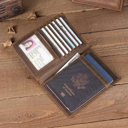 Crazy Horse Genuine Leather Passport Holder Wallet
