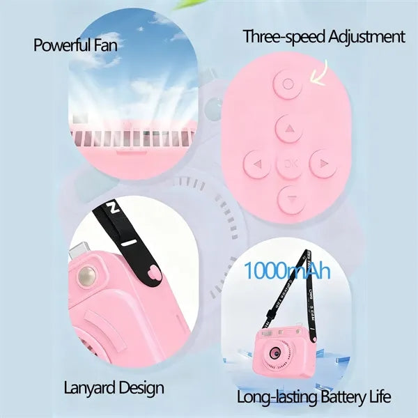 Multifunctional Waist Hanging Neck Fan Camera USB Charging
