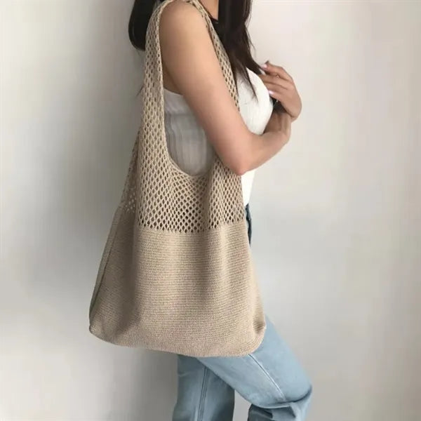 Knitted Hollow One-Shoulder Large Capacity Shopping Bag