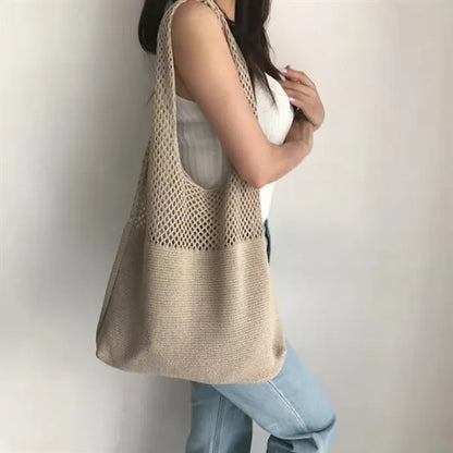 Knitted Hollow One-Shoulder Large Capacity Shopping Bag