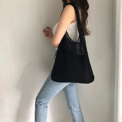 Knitted Hollow One-Shoulder Large Capacity Shopping Bag