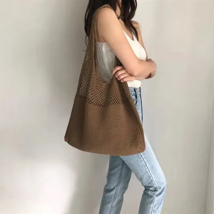 Knitted Hollow One-Shoulder Large Capacity Shopping Bag