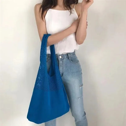 Knitted Hollow One-Shoulder Large Capacity Shopping Bag