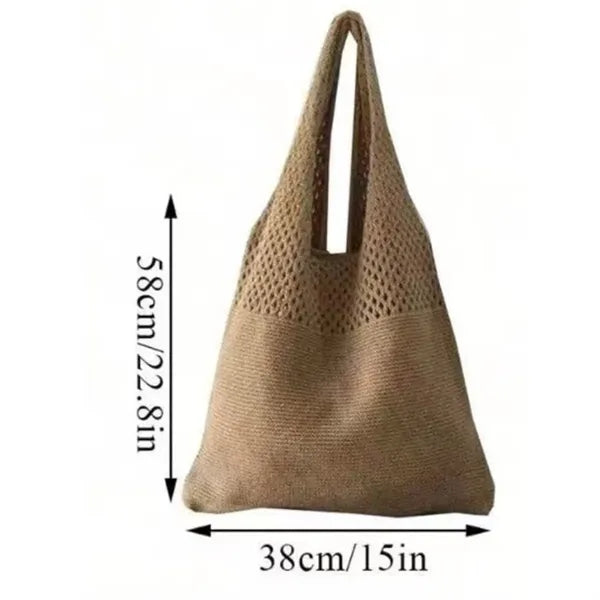 Knitted Hollow One-Shoulder Large Capacity Shopping Bag