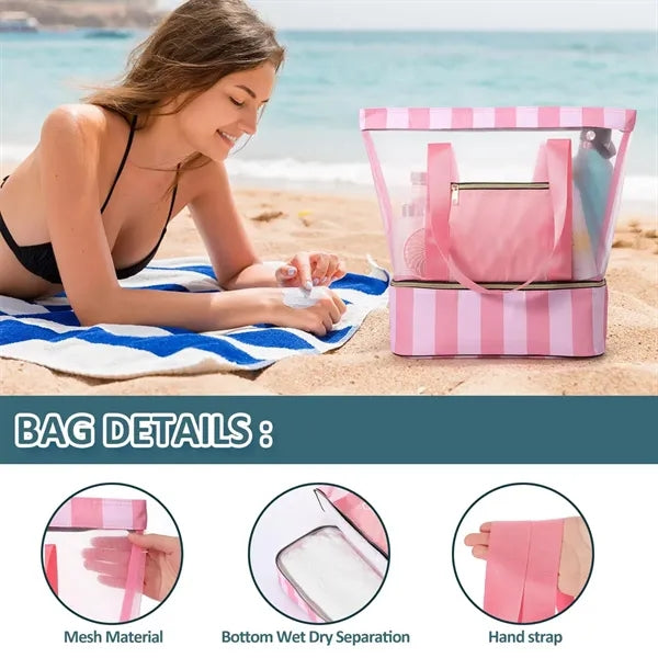 Double-Layer Large Capacity Transparent Waterproof Beach Bag