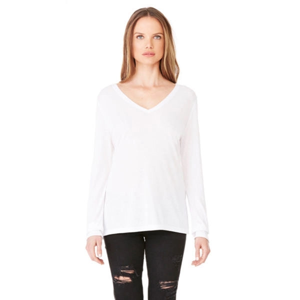 Bella + Canvas Ladies Long-Sleeve Flowy V-Neck - Dark/All