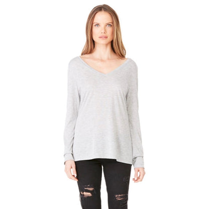 Bella + Canvas Ladies Long-Sleeve Flowy V-Neck - Dark/All