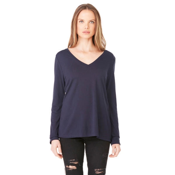 Bella + Canvas Ladies Long-Sleeve Flowy V-Neck - Dark/All