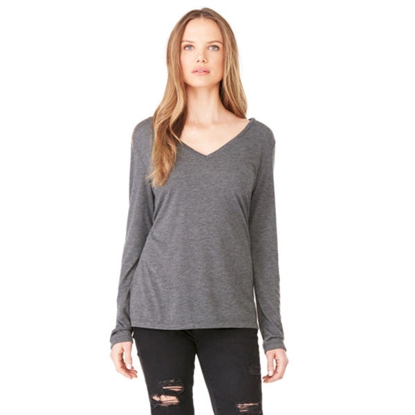 Bella + Canvas Ladies Long-Sleeve Flowy V-Neck - Dark/All