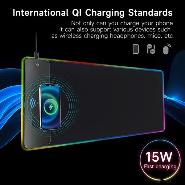 LED Wireless Charging RGB Gaming Mouse Pad 15W