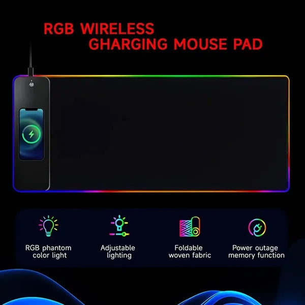 LED Wireless Charging RGB Gaming Mouse Pad 15W