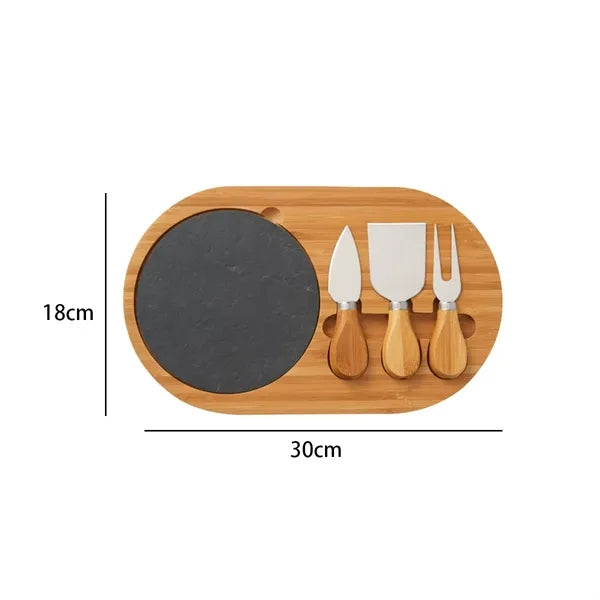 Premium Bamboo and Slate Cheese Board Set