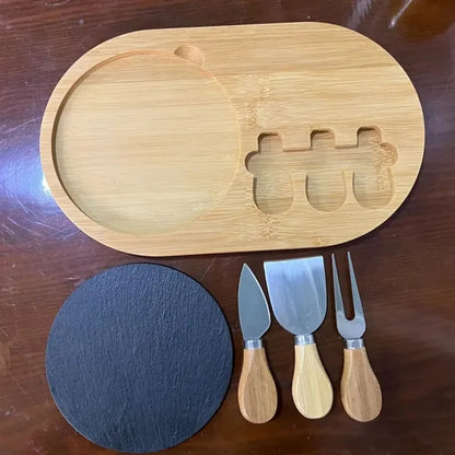 Premium Bamboo and Slate Cheese Board Set